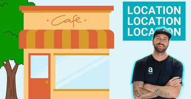 Thumbnail from a YouTube video about choosing a good location for a new cafe or coffee business.