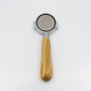 Bottomless 58mm portafilter with timber handle kit and 21g basket